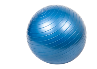 Blue fitness ball with concentric rings for exercise and yoga sessions, perfect for home workouts and rehabilitation programs.