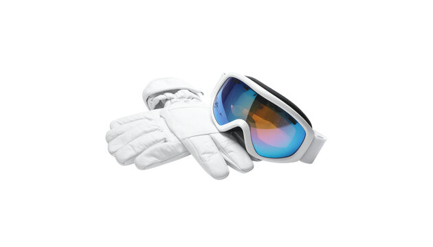 Black plastic sport ski goggles equipment for winter snow protection, isolated on white background
