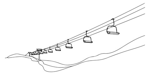 Continuous one line of cable cars on a snowy hill, symbolizing winter, hand drawn vector illustration. © Haus
