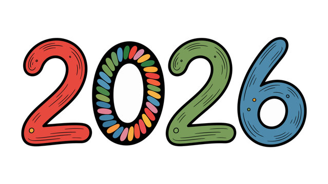 Year 2026: A vibrant and colorful display of the year 2026, presented with an artistic flair. The numbers are rendered in bold hues.
