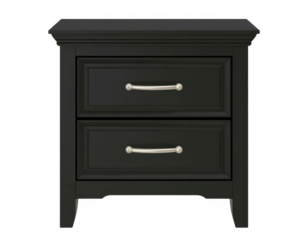Dark gray wooden two drawer nightstand with silver handles isolated on a transparent background