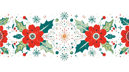  illustration of a festive Christmas decoration featuring floral patterns and colorful sprinkles in a flat design style, with bold lines, vibrant hues of red with png Transparent