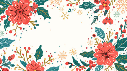 Vector illustration of a festive Christmas decoration featuring floral patterns and colorful sprinkles in a flat design style, with bold lines, vibrant hues of red