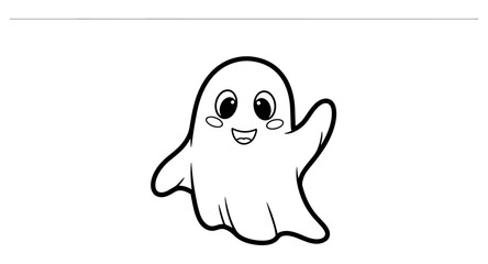 Obraz premium Cute smiling ghost in outline style perfect for halloween designs