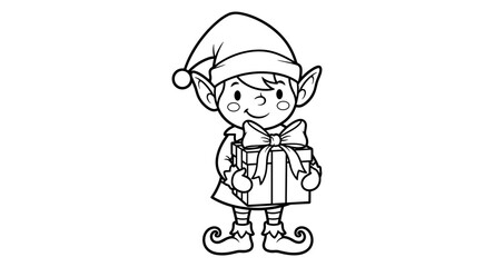 Charming christmas elf holding gift in festive holiday cartoon style