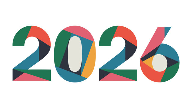 Colorful Mosaic 2026: The year 2026 is vividly displayed with a vibrant mosaic design, featuring a spectrum of colors and geometric shapes to evoke a sense of optimism.