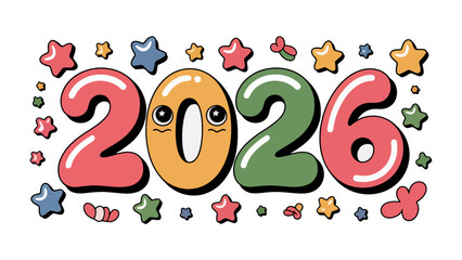 Year 2026 Celebration: A cheerful and festive graphic showcasing the year 2026, surrounded by colorful stars and whimsical decorations, perfect for celebrating and welcoming the future.