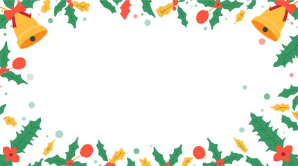  Christmas frame background with flat design, featuring a minimalist aesthetic, vibrant festive colors, and bold lines, set against a clean and simple