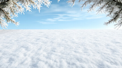 Snow field horizon sky blue frosty pine branches winter landscape peaceful