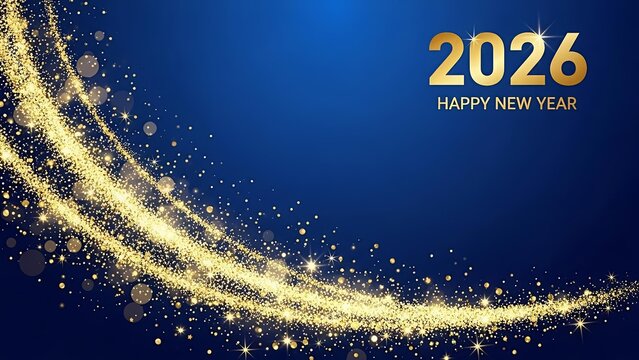Golden Sparkle Trail on Blue Background &ndash; New Year Celebration Design