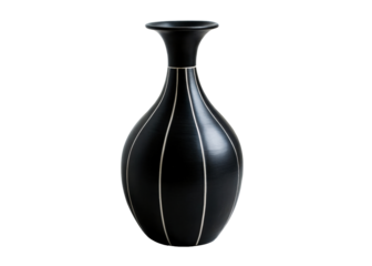 Elegant tall black vase with silver vertical accents, perfect for sophisticated home decor and floral arrangements, available for interior design and lifestyle product displays
