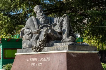 Fotobehang Palmboom Nahaufnahme der Ali-Pasha-Tepelena Statue im Stadtzentrum, Tepelena, Gjirokastra, Albanien  © M. Claushallmann