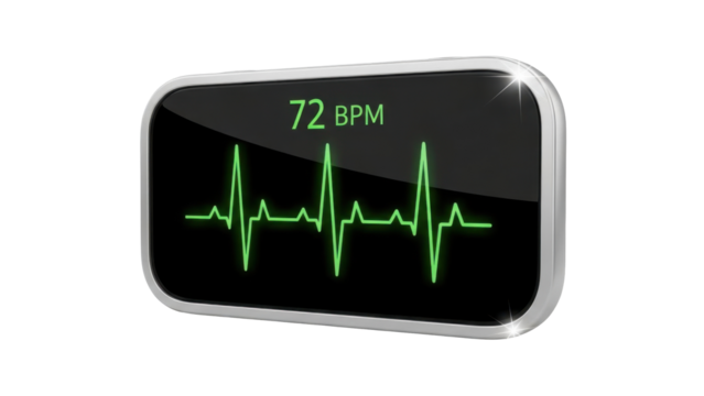 3D icon heartbeat monitor screen, isolated on white background