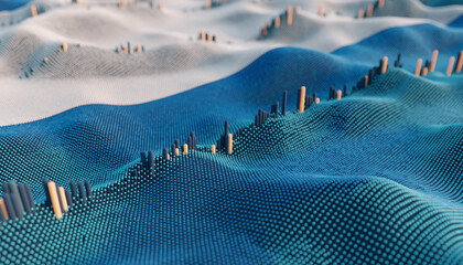 Abstract blue data waves with rising bars