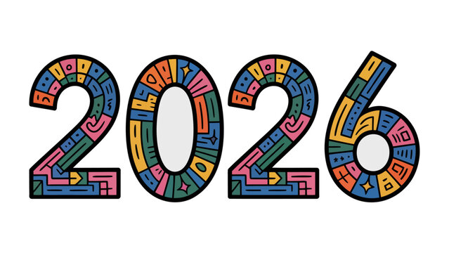 Colorful Year 2026: A vibrant and creatively designed representation of the year 2026, showcasing a unique and artistic flair.