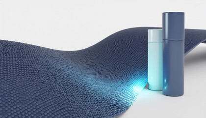 Minimalist product bottles on wavy fabric with light glow