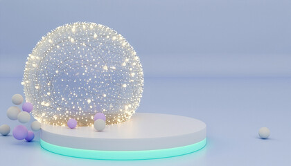 Glowing Network Sphere on Minimalist Podium