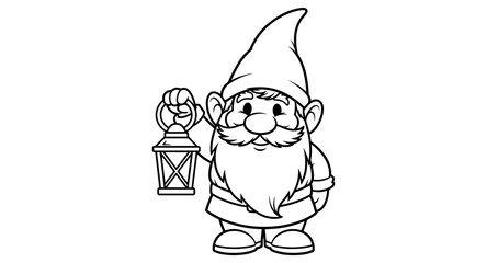 Naklejka premium Charming outline of gnome with lantern and pointy hat for coloring