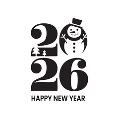 2026 New Year Snowman with Tiny Tree and Stylized Hollow Digits