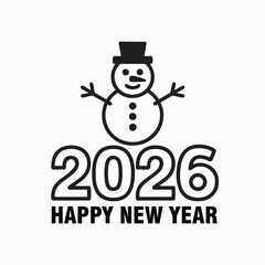 2026 New Year Minimal Typography with Snowman Inside Number Zero