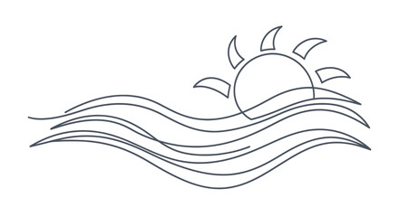 Obraz premium Minimalist Line Drawing of a Rising Sun Over Waves Depicting Dawn or Sunset