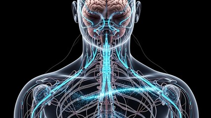 Anatomical illustration of the human nervous system and brain