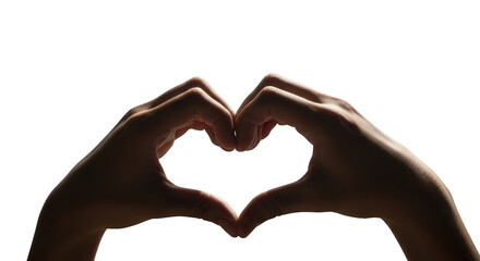 Hands form heart shape silhouette symbolizing love and connection against