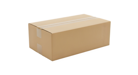 Closed rectangular brown cardboard box isolated for shipping, delivery, and e-commerce logistics isolated PNG with Transparent Background