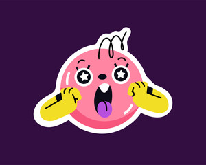 Cute emoji of surprised circle with open mouth. Funny emoticon of round character with amazed emotion on face. Geometric shape with astonished facial expression. Flat isolated vector illustration