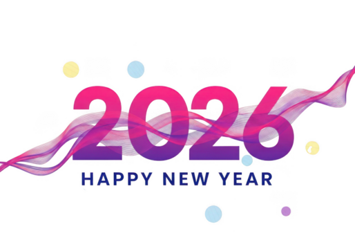 Happy new year 2026 with abstract pink wave and confetti isolated on transparent background - Powered by Adobe