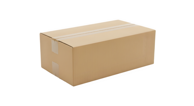 Closed rectangular brown cardboard box isolated for shipping, delivery, and e-commerce logistics isolated PNG with Transparent Background