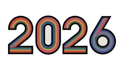 2026 Typography: A vibrant and colorful graphic featuring the year 2026, rendered with a retro design style, ideal for futuristic and technological concepts.