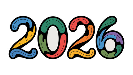 Year 2026: A vibrant and colorful design of the year 2026, ideal for conceptual projects centered on the future, planning, and anticipation. Expressing optimism and hope