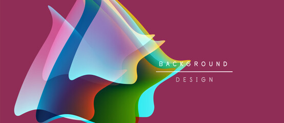 Abstract colorful shapes overlap on magenta background. Modern design elements create dynamic visual effect. Text reads background design.