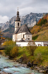 Church in the Bavarian Alps on a sunny day of autumn