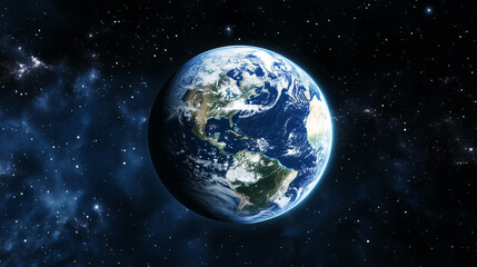 Obraz premium Planet Earth with detailed relief and atmosphere. Blue space background with earth and galaxy.