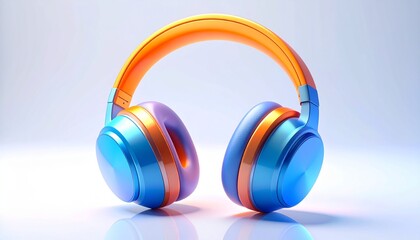 3d stereo headphones for listening to music, isolated on a white or blue background