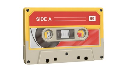 Fototapeta premium Retro audio cassette tape labeled side a, vintage music storage medium isolated on white background