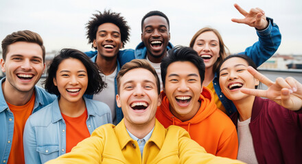 Happy Diverse Friends Taking Selfie Together Outdoors