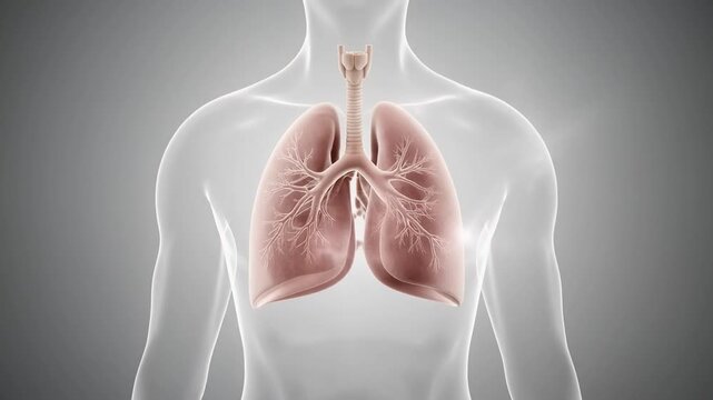 Anatomical Illustration of Human Lungs and Respiratory System.