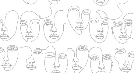 Minimalist Line Art of Expressionless Faces Illustrating Human Emotions and Diversity in A
