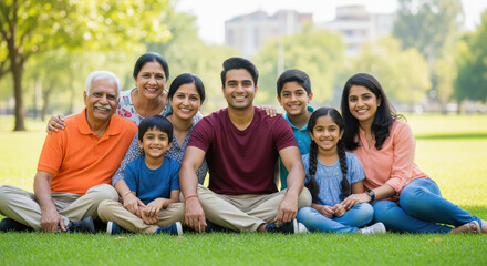 Happy Indian Multi-Generational Family Smiling Together in Park