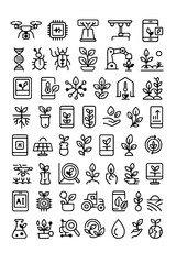 A set of various plant science and technology icons and symbols for innovation concepts