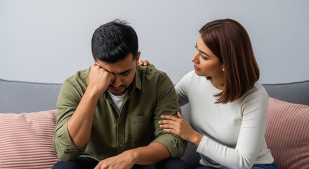 Woman Comforts Sad Man, Offering Support and Empathy