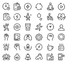 A set of line art icons related to health, wellness, and lifestyle, perfect for design resources