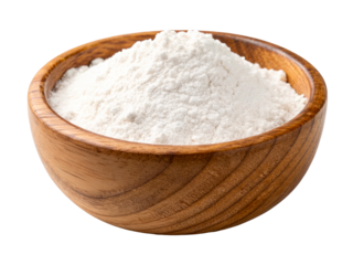 Wooden bowl filled with white flour, perfect for baking and cooking ingredients, representing pantry staples and wholesome recipes for culinary content.
