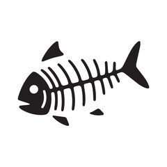 Happy Cartoon Fish Skeleton or Fish Bone Icon with Smiling Face and Fins.