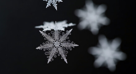 Extreme macro shot of ice crystal snowflake with black background