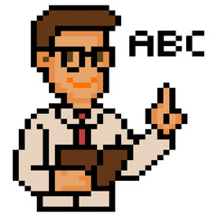 Fototapeta premium Pixel art male teacher teaching ABC