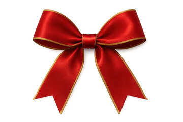 Fototapeta premium Red satin bow with gold trim on transparent background